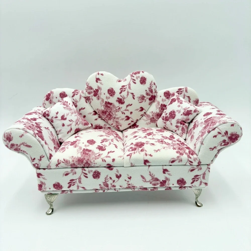Miniature Couch Jewelry Box Floral Print Sofa Ring Holder Display Case